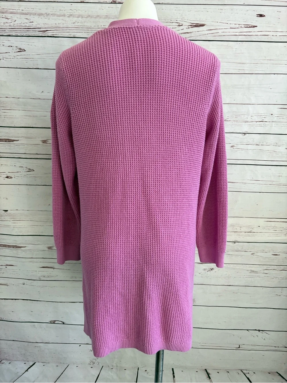 J Jill Woman’s Long Waffle Knit Open Front  Cardigan Sweater Size Medium Pink
